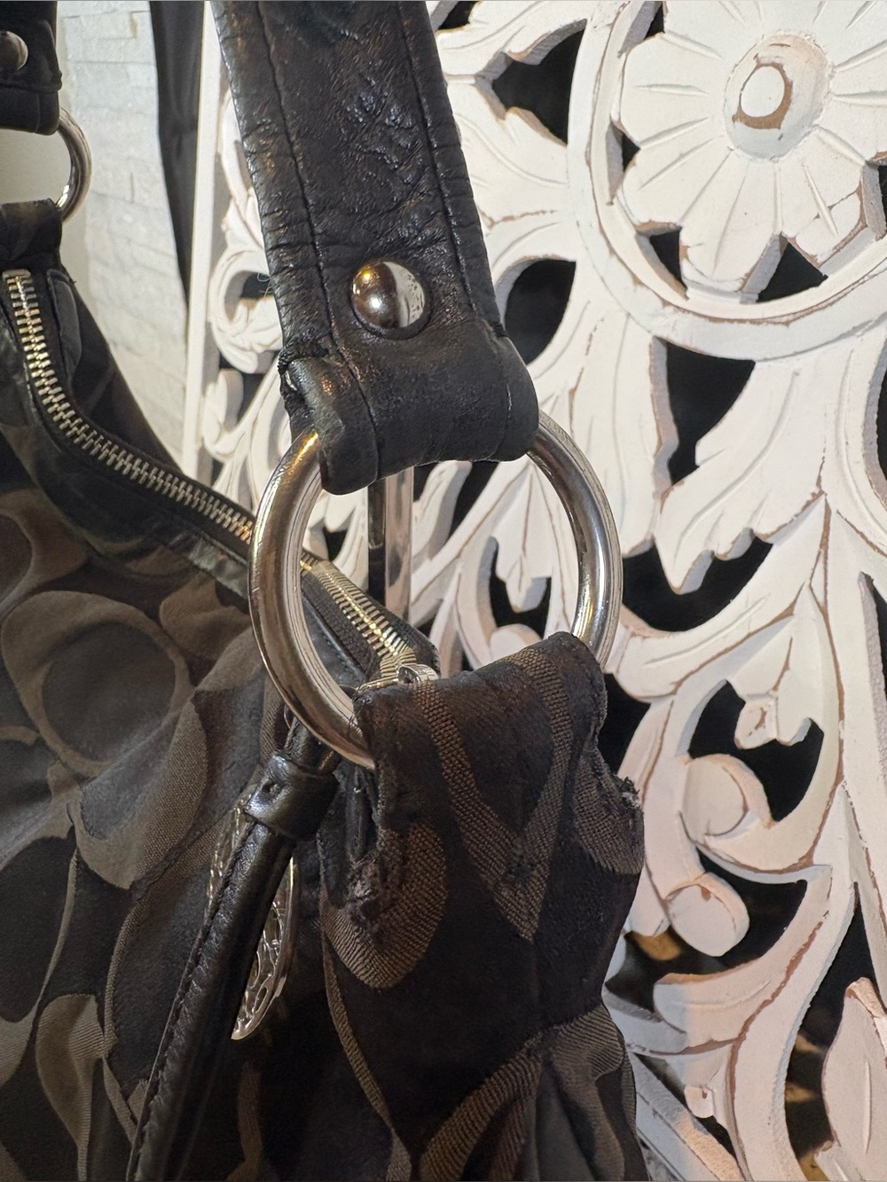 Coach #13642 Ali Signature Sateen Hobo Bag with Silver Charm - Picture 7 of 16